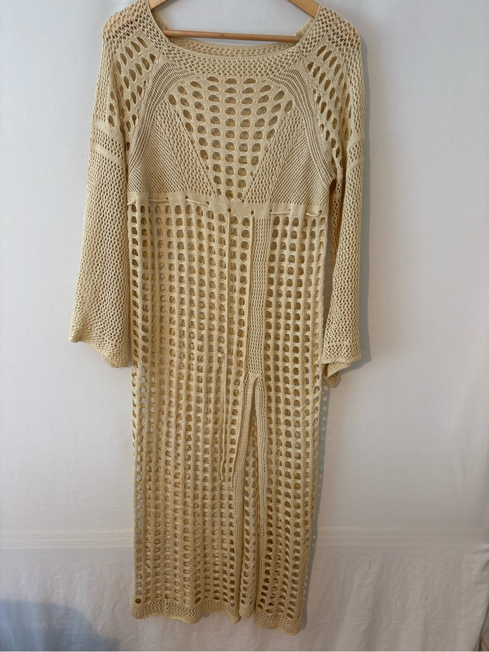 Crochet Open-Knit Maxi Beach pool cover up in Cream